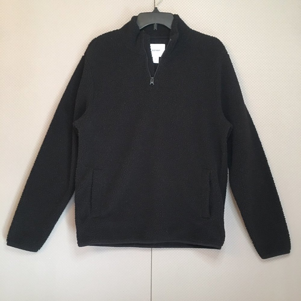 Old Navy Men's Quarter Zip Sherpa Fleece Size Medium Black Sweater